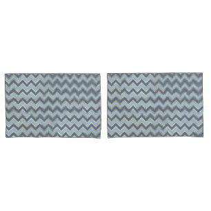 Housse D'oreillers Élégant Motif Chevron bleu et or