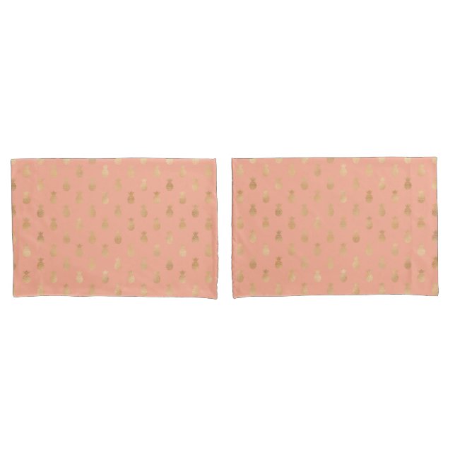 Housse D'oreillers Élégant Motif Coral rose et Gold Ananas (devant-Set)
