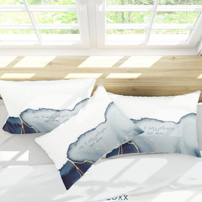 Housse D'oreillers Elégant Nautical Beach Navy Blue M. Mme Mariage (unique personalized wedding gift blue navy gold nautical coastal beach comforter set elegant boho)