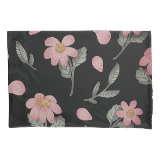 Housse D'oreillers Élégant noir rose vert floral