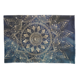 Housse D'oreillers Elégant or Mandala Blue Galaxy Design