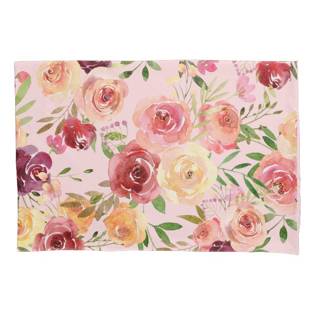 Housse D'oreillers Elégant rose Floral Aquarelle Pierre Flower (devant)