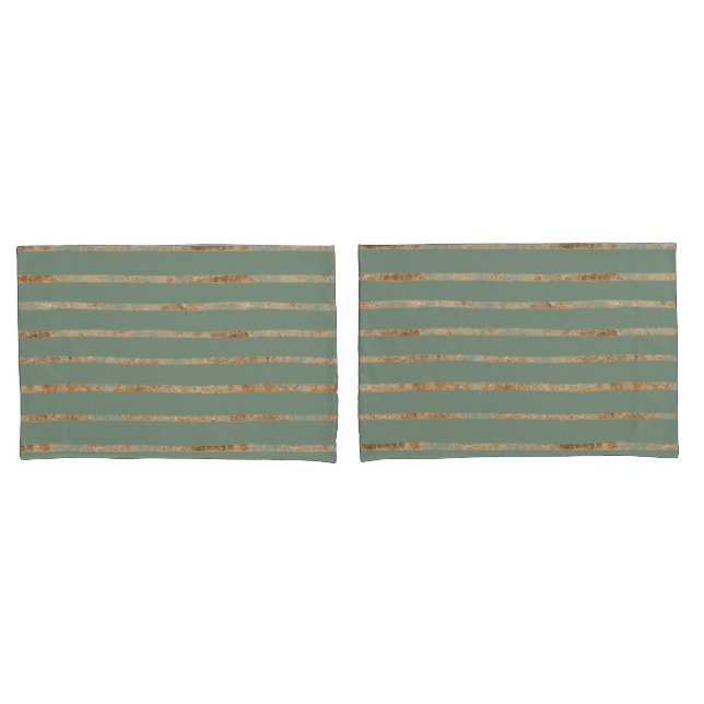Housse D'oreillers Elégant Sage Green Gold Stripe (devant-Set)