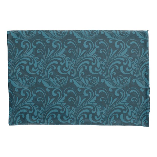 Housse D'oreillers Elegant Teal Blue Baroque Floral Pattern  (devant)