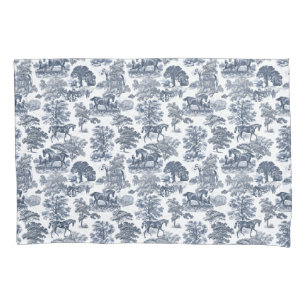 Housse D'oreillers Elégant Vintage Blue Horses Toile