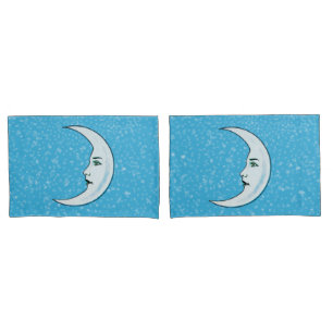 Housse D'oreillers Elégant visage blanc Croissant Lune Étoiles Aqua b