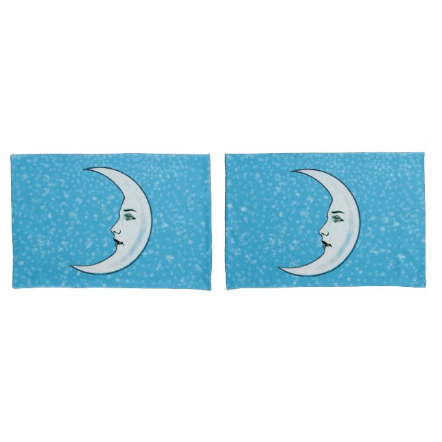 Housse D'oreillers Elégant visage blanc Croissant Lune Étoiles Aqua b (devant-Set)