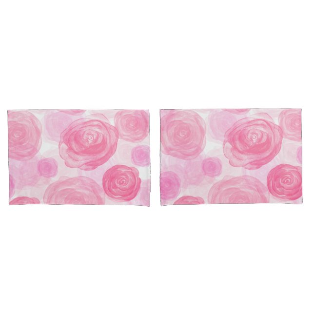 Housse D'oreillers Élégante aquarelle rose Roses Motif floral| (devant-Set)