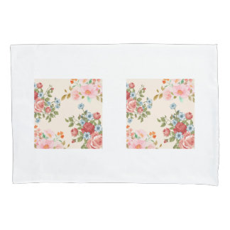 Housse D'oreillers Elégante Fleurs Beige Coffret