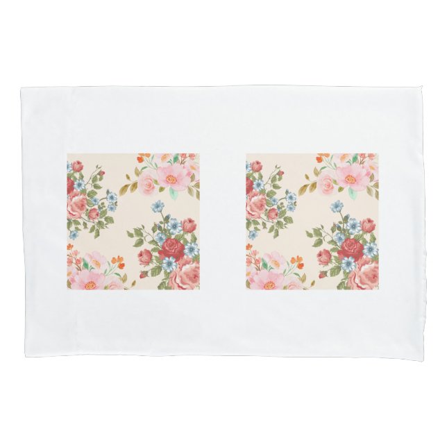 Housse D'oreillers Elégante Fleurs Beige Coffret (devant-gauche)