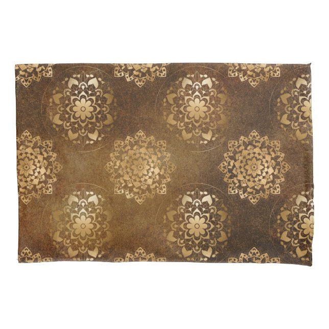 Housse D'oreillers Elégante Gold Foil et Black Indian Mandala (devant)