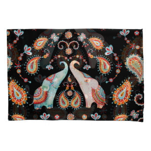 Housse D'oreillers Eléphant tribal : Motif aquarelle Paisley.