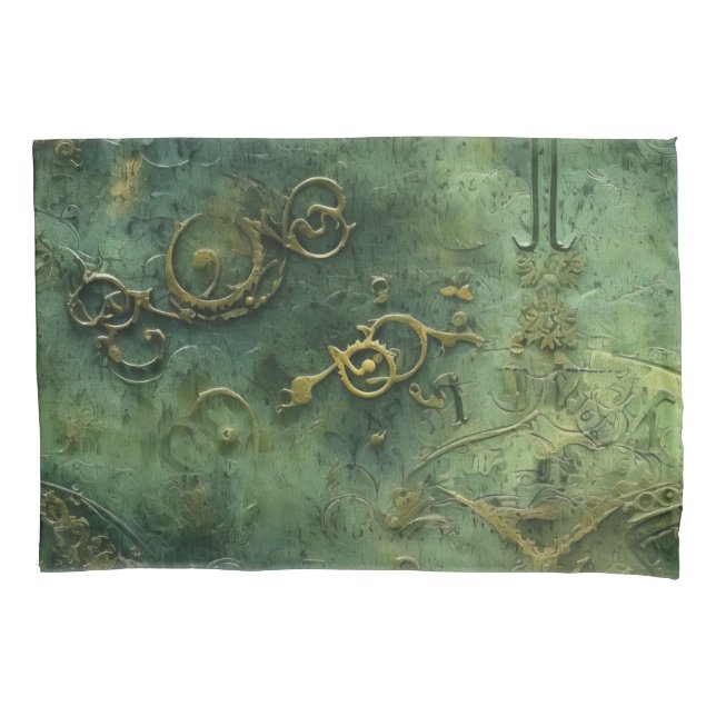 Housse D'oreillers Émeraude Green Rustic Steampunk Horloge (10) (devant-gauche)