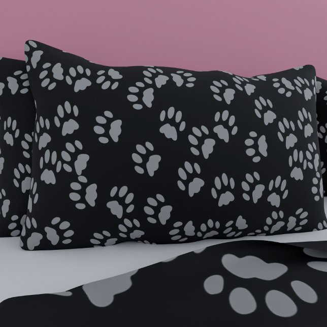 Housse D'oreillers Empreintes de pattes de chat Motif Coussin noir et (If your black cat walks all over your pillow case, this is the pillow case for you)