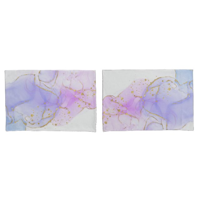 Housse D'oreillers Encre d'alcool rose, pourpre et bleu (devant-Set)