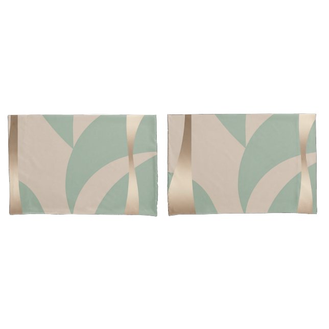 Housse D'oreillers Ensemble beige et vert doux ton neutre avec or (devant-Set)