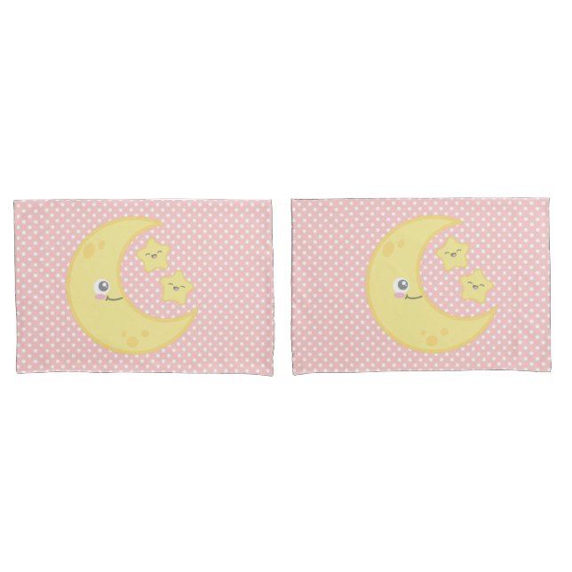 Housse D'oreillers Ensemble de Coques Coussins Kawaii Moon & Stars (devant-Set)