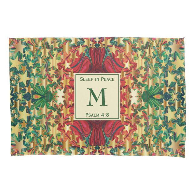 Housse D'oreillers Étoiles Abstraites de Monogramme Vert Vibrant (devant)