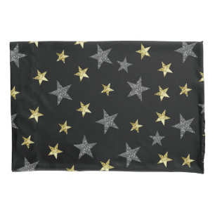 Housse D'oreillers Étoiles argent et or Étoile noire Hollywood Glam