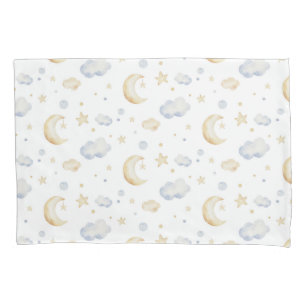 Housse D'oreillers Etoiles de lune d'aquarelle et Motif de nuage
