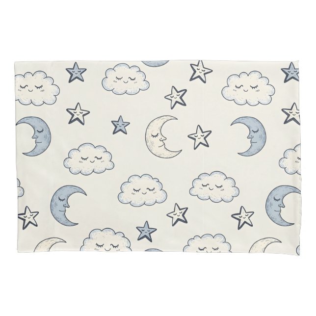 Housse D'oreillers Étoiles, Lunes et Nuages Mignons Endormis (devant)