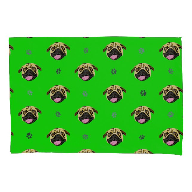 Housse D'oreillers Étui de coussin de Pug Vert (devant)