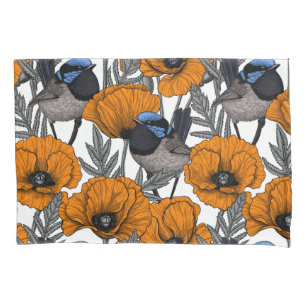 Housse D'oreillers Fairy wrens et orange poppy flowers 2