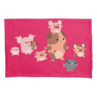 Housse D'oreillers Famille de cochon en caricature