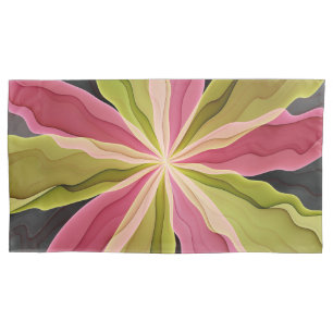 Housse D'oreillers Fantaisie de fleurs fractales en anthracite vert r