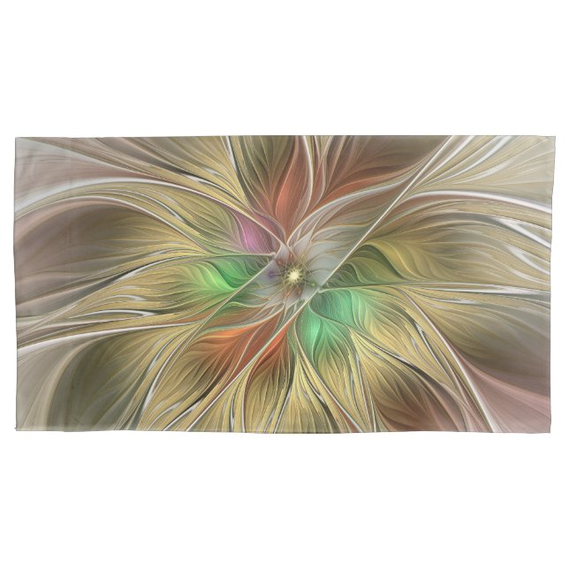 Housse D'oreillers Fantaisie florale avec fractal abstrait moderne or (devant)