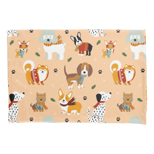 Housse D'oreillers Festive Winter Puppy Scarves (devant)