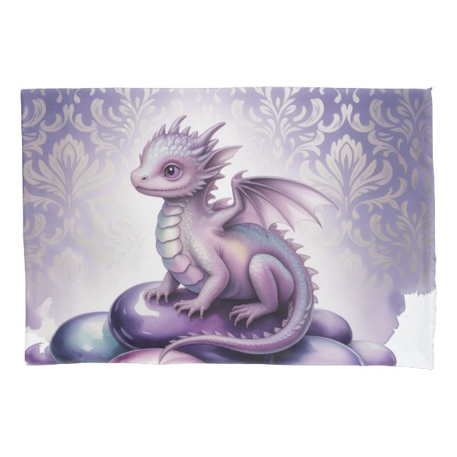 Housse D'oreillers Fête de naissance de bébé dragon magique violet (devant)