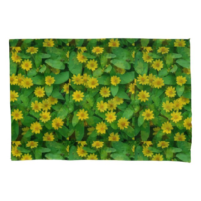 Housse D'oreillers Feuille verte à fleur jaune simple (devant)
