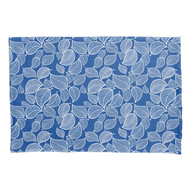 Housse D'oreillers Feuilles blancs sur Blue Pillowcase (devant-gauche)