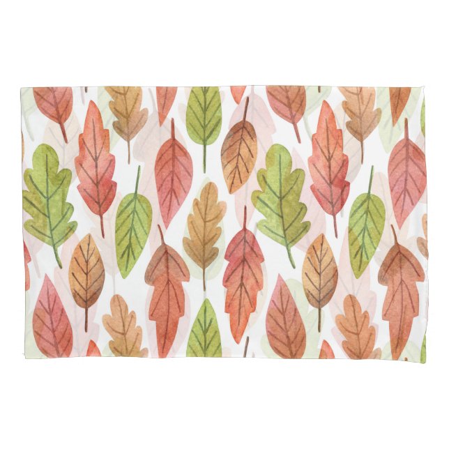 Housse D'oreillers Feuilles d'automne Aquarelle : Motif de la nature. (devant)
