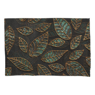 Housse D'oreillers Feuilles de cuivre : texture grunge noire.