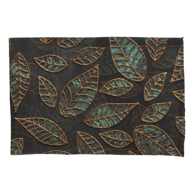 Housse D'oreillers Feuilles de cuivre : texture grunge noire. (devant)