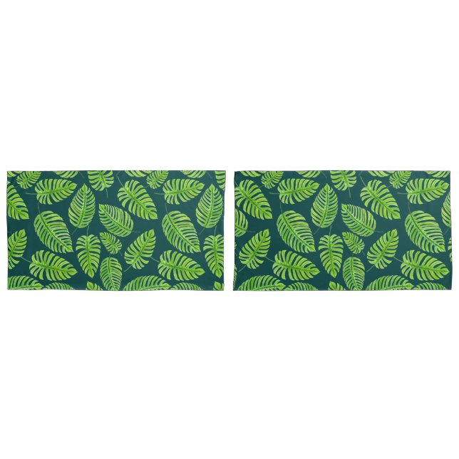Housse D'oreillers Feuilles de Monstera, motif d'aquarelle tropicale (devant-Set)