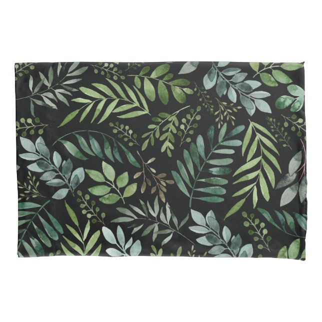 Housse D'oreillers Feuilles de verdure aquarelle   (devant)