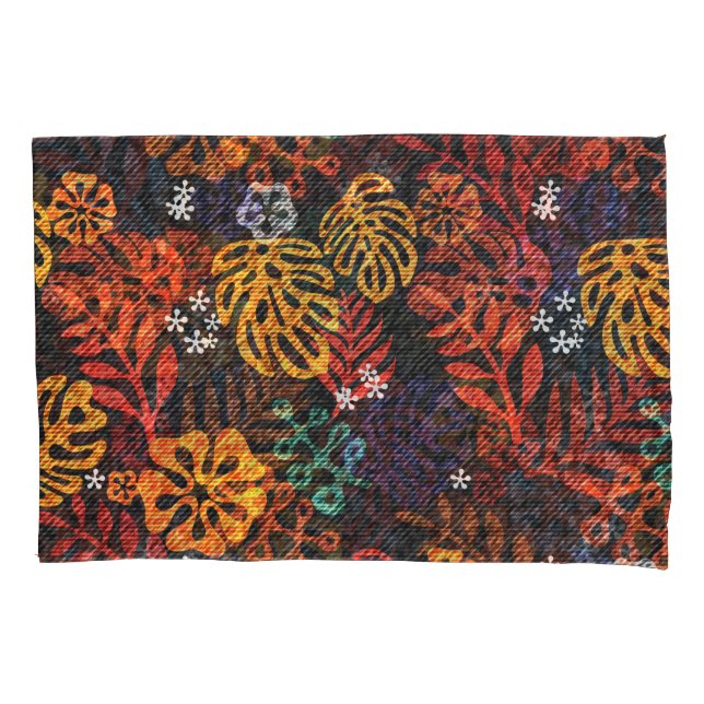 Housse D'oreillers Feuilles exotiques sur denim, impression transpare (devant)