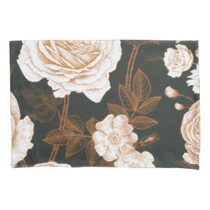 Housse D'oreillers Feuilles Roses vintages Black Gold