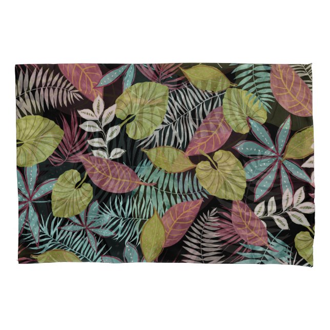 Housse D'oreillers Feuilles sombres tropicaux : Motif textile (devant)