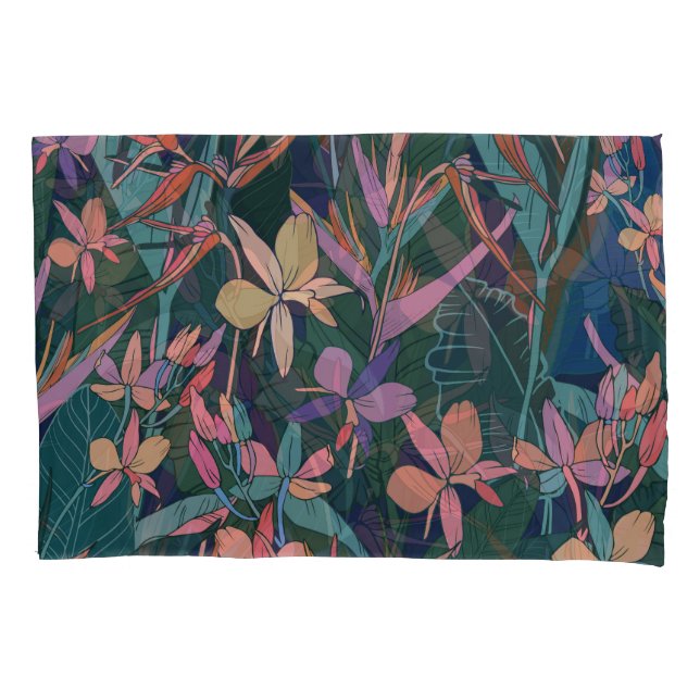 Housse D'oreillers Feuilles tropicaux, fleurs : vintages. (devant)