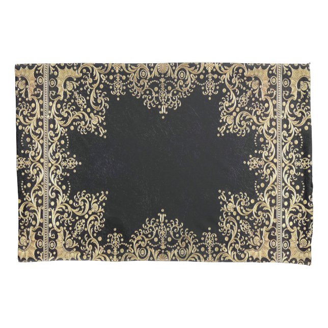 Housse D'oreillers Filigree Noir Et Or Tombé (devant)