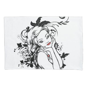 Housse D'oreillers Fille florale des lèvres rouges