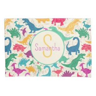 Housse D'oreillers Fille Florale Dinosaure Silhouette Filles
