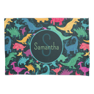 Housse D'oreillers Fille Florale Dinosaure Silhouette Filles