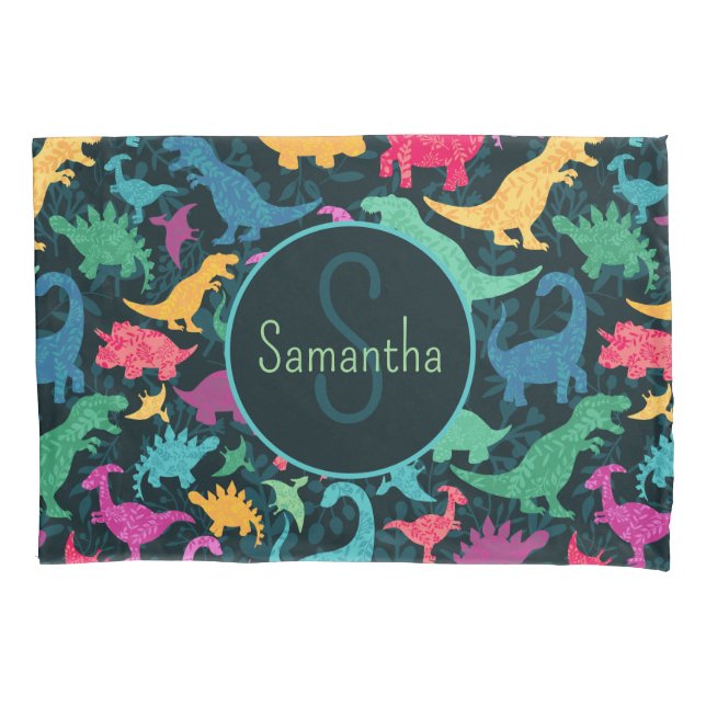 Housse D'oreillers Fille Florale Dinosaure Silhouette Filles (devant)