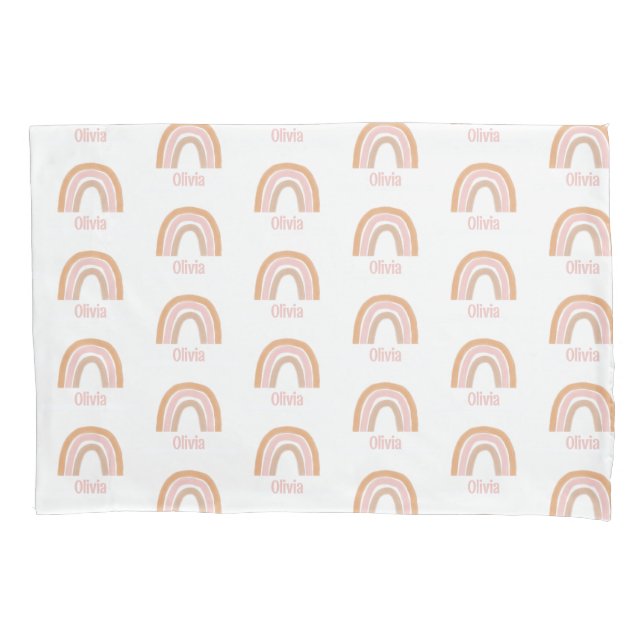 Housse D'oreillers Filles mignonnes Boho rose Aquarelle Nom arc-en-ci (devant)