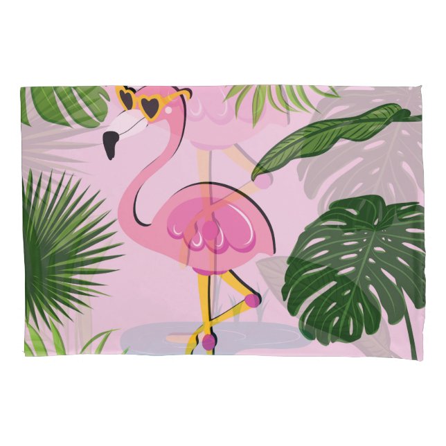 Housse D'oreillers Flamant rose Palm Feuille Tropical Design (devant)